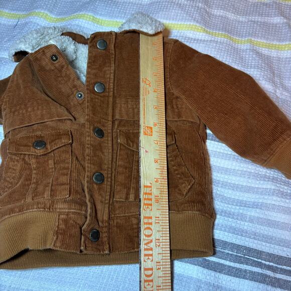 Genuine Kids OshKosh Corduroy Sherpa Lined Snap Button Jacket Rust Brown Sz 12M - Picture 5 of 8